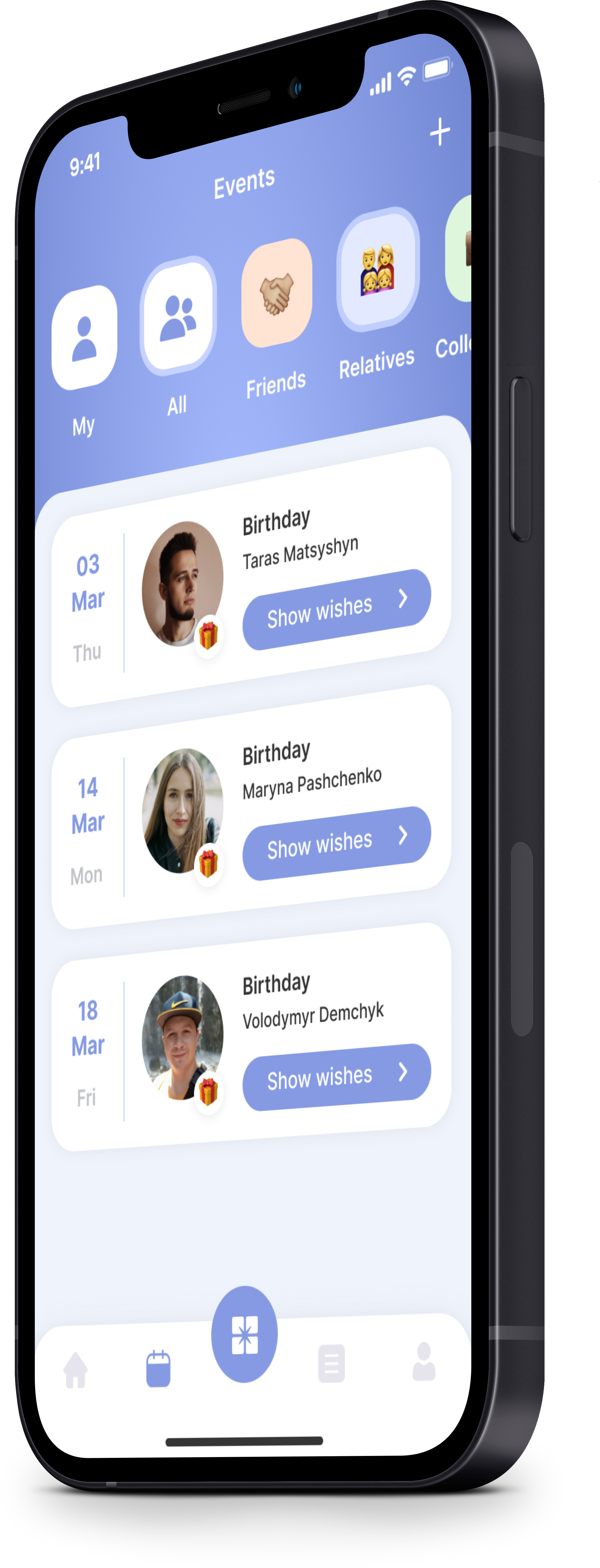 Calendar screen wishlist app